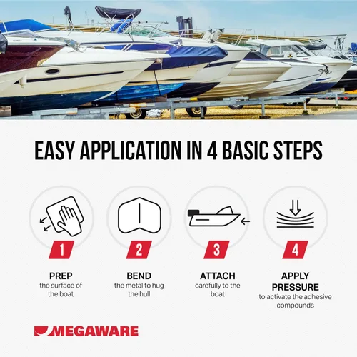 Vista 4 de Megaware - Protector de proa XL ScuffBuster con muesca para barcos - Protege de rasguños y arañazos - Escudo de acero inoxidable con adhesivo 3M