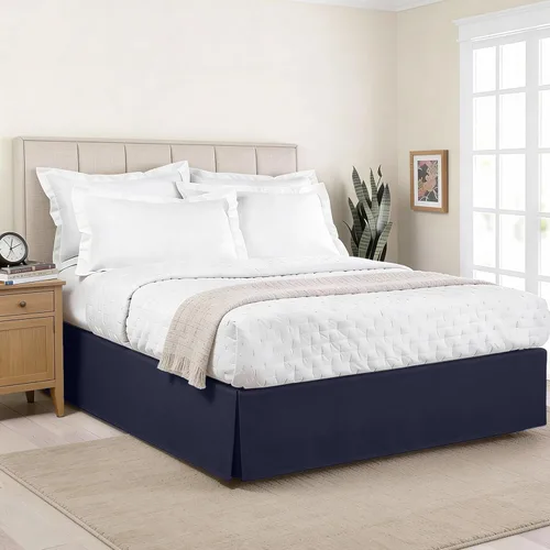 Vista 9 de Falda de cama a medida de hotel de lujo, pliegues de caja, caída de 14 pulgadas, tamaño individual, color blanco