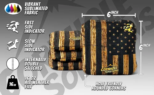 Vista 2 de Cornhole Solutions - Professional Cornhole Bags Set of 8 – Regulation 6"x6" – USA Flag Designs – Resin Filled + Tote Bag