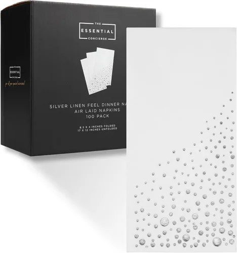 Vista 13 de The Essential Concierge Elegantes servilletas de cena negras, desechables de 7.5 x 4.25 pulgadas, servilletas de cena negras y doradas, 100 Dorado