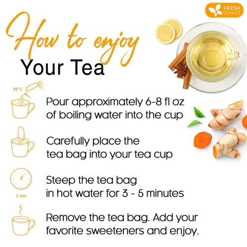 Vista 137 de FreshDrinkUS, 135 bolsas de té de jengibre y cúrcuma premium, ingredientes 100% naturales, mezcla hecha a mano de té de hierbas de cúrcuma
