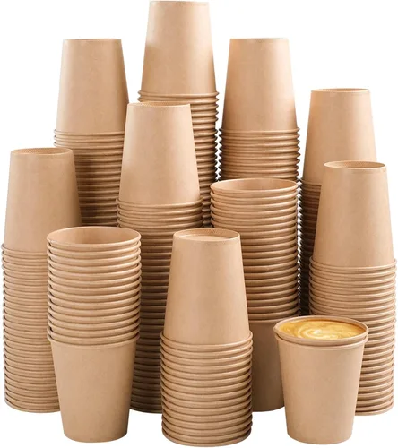 Vista 10 de Lamosi 200 paquete de tazas de papel kraft de 10 onzas, tazas de café de papel desechables marrones, tazas sin blanquear para bebidas