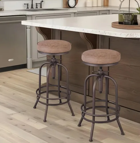 Vista 23 de Diwhy Taburete de bar industrial, de 26-32 pulgadas, ajustable, giratorio, de madera, de metal, con respaldo, para cocina, comedor, pub, bistró