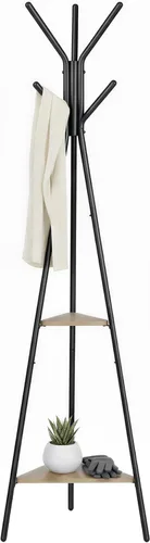Vista 7 de VASAGLE Perchero con 3 estantes, árbol de pasillo independiente con ganchos para bufandas, bolsos, paraguas, marco de acero, estilo industrial