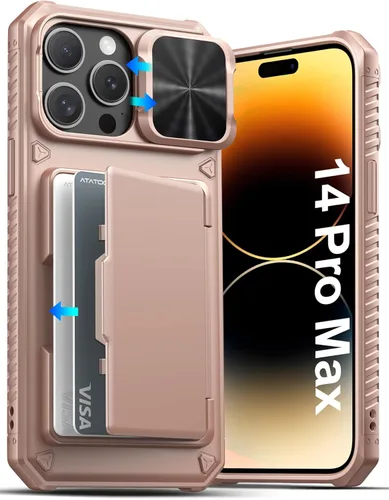 Vista 81 de ATATOO Funda para iPhone 16 con tarjetero (almacena 3-5 tarjetas) [bloqueo RFID] y funda para cámara deslizante, protección de grado militar, funda