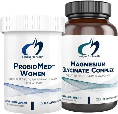 Designs for Health Paquete de probióticos de magnesio y mujeres ProbioMed (30 cápsulas) para la salud intestinal y probiótico vaginal con complejo