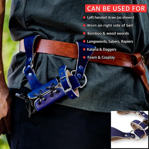 Vista 11 de Armory Replicas™ - Rana espada de cuero hecha a mano – Disfraz medieval LARP hebilla ajustable y cinturón de arma con cable soporte