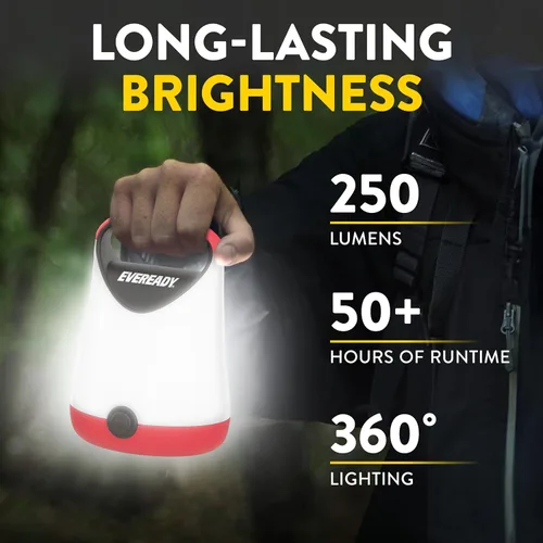 Vista 2 de Eveready - Linterna LED para Camping X-250, Luces de Tienda Brillantes, Linternas LED Resistente al Agua, 100 Horas de Duración, Rojo y Negro
