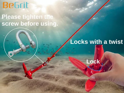 Vista 4 de BeGrit Ancla de kayak Anclaje de barco pequeño Anclaje marino plegable para pesca, kayak, tabla de remo, canoa, moto acuática, con bolsa