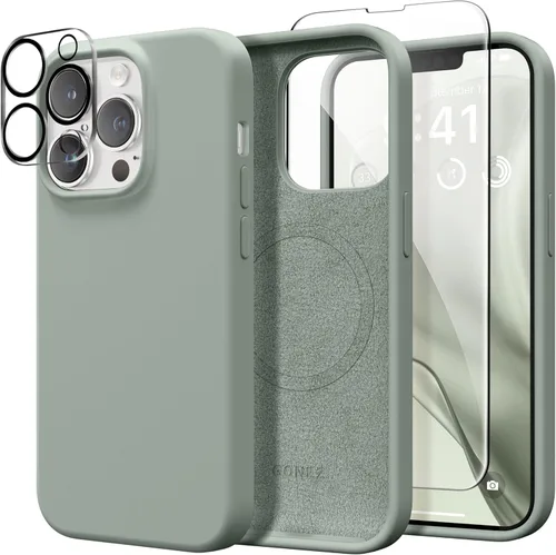 Vista 206 de GONEZ Funda magnética para iPhone 14, compatible con Magsafe, con protector de pantalla + protector de cámara, forro de microfibra antiarañazos