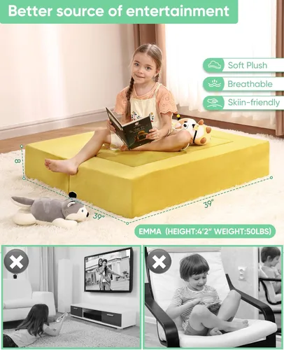 Vista 6 de Forias Kids Couch Toddler Couch Sofa for Kids, Modular Kids Foam Sofa for Playroom Bedroom, Convertible Toddler Fold Out Play Couch Set with