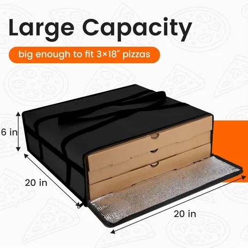 Vista 2 de Bodaon Bolsa aislante para entrega de pizza, 20 x 20 x 6 pulgadas, bolsas calentadoras de pizza para llevar calientes, bolsa térmica para catering
