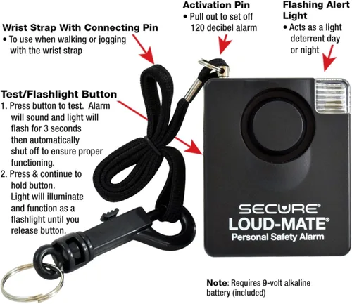 Secure Safety Solutions Loud-Mate - Alarma de pánico de 130 dB para seguridad personal y protección contra atacantes, robos, sirena extra fuerte con
