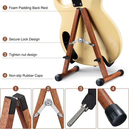 Vista 4 de LEKATO Soporte de madera para guitarra, soporte plegable de espuma acolchada para acústico, eléctrico, bajo, banjo, mandolina