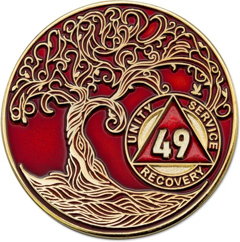 Vista 230 de 1 año Sobriety Mint Twisted Tree of Life Medallón de recuperación AA chapado en oro, chip/ficha - negro