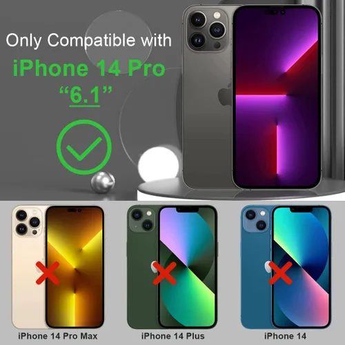 Vista 2 de KEZiHOME Funda tipo cartera para iPhone 14 Pro, de piel auténtica, bloqueo RFID, ranuras para tarjetas, soporte, a prueba de golpes, funda magnética