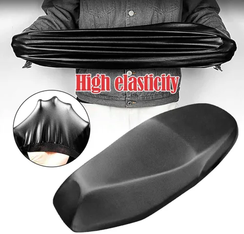 Vista 6 de Funda de asiento de motocicleta, protector universal de asiento de motocicleta, cojín elástico de piel sintética impermeable, cubierta completa