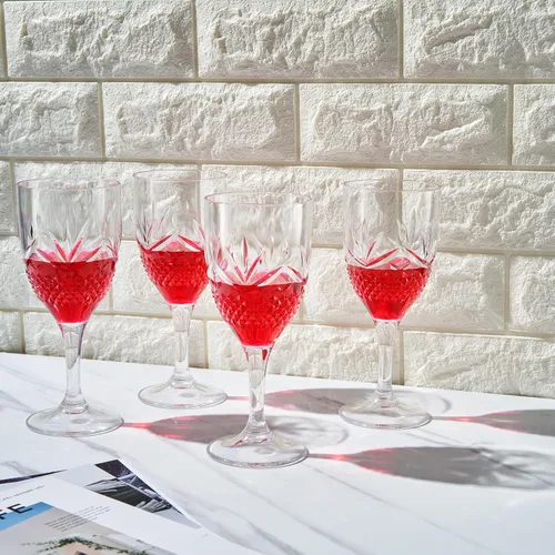 Vista 5 de Copas de vino de Tritan inastillables con tallo elegante, resellables Juego de 4 Vasos acrílicos de cristal de colores claros, reutilizable