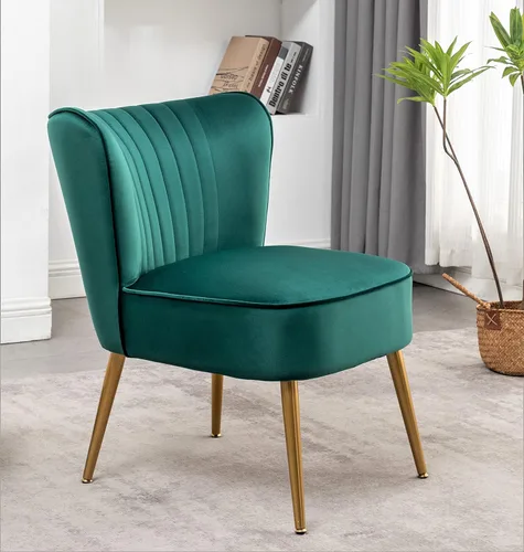 Vista 118 de Silla moderna de terciopelo para sala de estar, dormitorio o entrada, diseño elegante y cómodo sin brazos con patas de metal, color negro