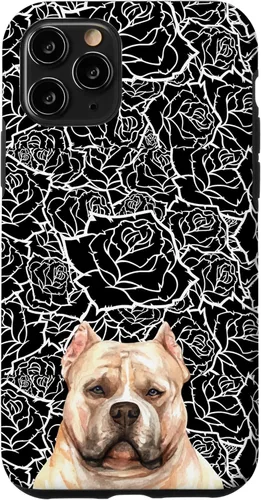 Vista 29 de Funda para iPhone 16 American Bulldog Bully Dog Rose Flower Negro Blanco