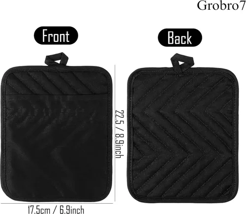 Vista 3 de GROBRO7 Juego de 5 agarraderas de algodón con bolsillo para cocina, resistentes al calor, lavables a máquina, almohadillas calientes, guantes