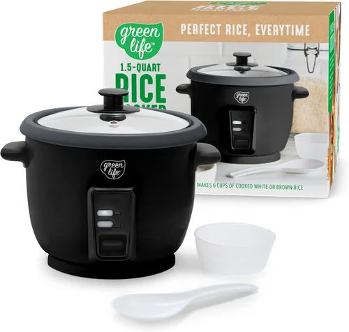 GreenLife - Olla de arroz con olla antiadherente extraíble libre de PFAS, 3 tazas sin cocinar/6 tazas cocidas, diseño de un solo interruptor,
