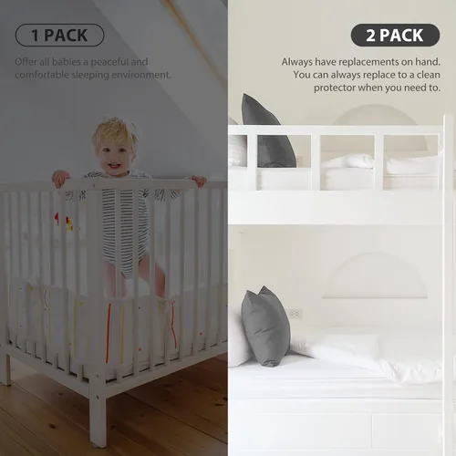 Vista 7 de Ruili Protector de colchón impermeable de viscosa de bambú, paquete de 2 fundas acolchadas y transpirables para colchón de bebé para bebé, colchón