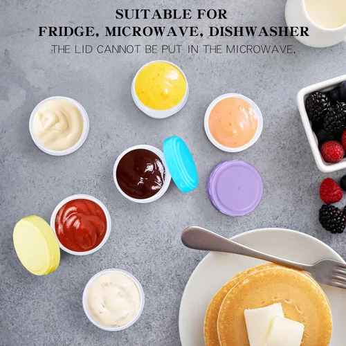 Vista 3 de Paquete de 12 recipientes para aderezo de ensalada, recipientes de condimentos de 2 onzas con tapas, recipientes de salsa a prueba de fugas