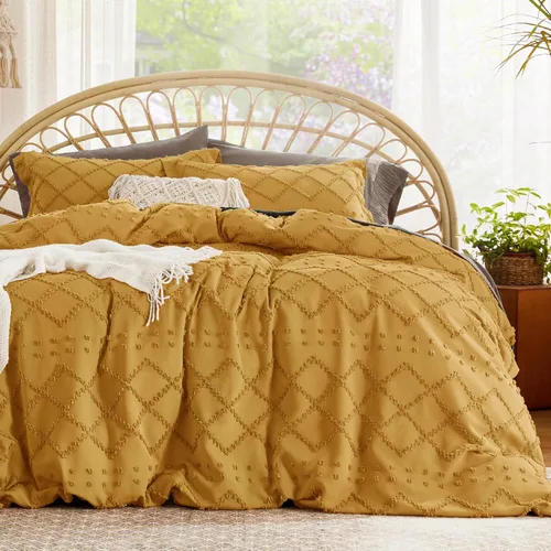 Vista 29 de Bedsure - Juego de funda de edredón bohemio tamaño individual - Ropa de cama bohemio verde oscuro transpirable y suave, funda de edredón lavable a