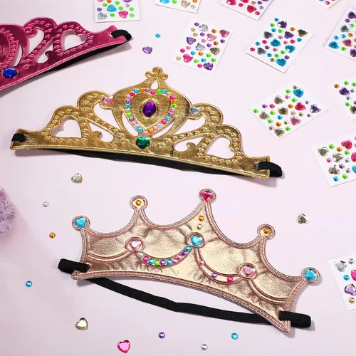 Vista 7 de Yaomiao El juego de 22 coronas de bricolaje incluye 12 coronas de princesa de espuma y 10 calcomanías de diamante para niños