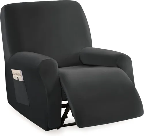 Vista 24 de MIFXIN Funda reclinable de terciopelo de 4 piezas, elástica de 1 asiento, fundas de sofá reclinable, fundas elásticas suaves para sillas Verde Oscuro