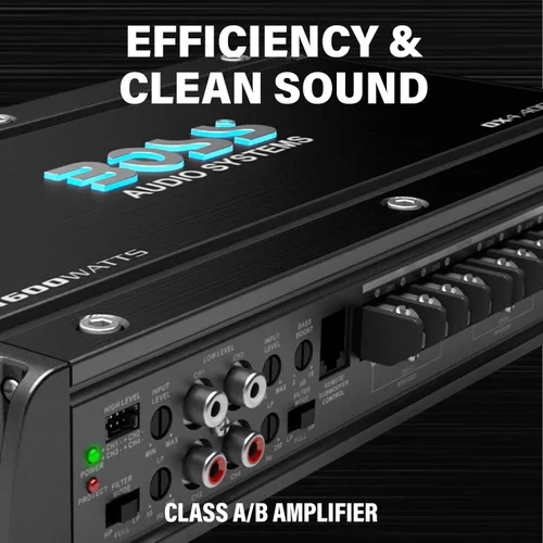 Vista 5 de BOSS Audio OX4.400 amplificador para auto con 4 canales, 1,600 W, rango completo, clase A/B, 2-8 ohmios estables, con transistor MOSFET y conexión