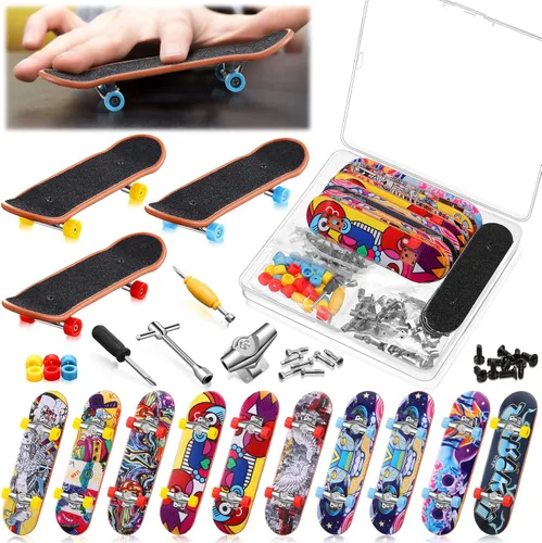 Civaner Paquete de 10 Patinetas de Dedo DIY para Niños con Caja y Accesorios de Repuesto, Mini Patineta de Dedo Coleccionable, Kit de Juguete para