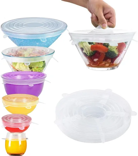 Vista 9 de Tapas elásticas de silicona, duraderas y ecológicas, tapas elásticas reutilizables, resistentes al calor, varios tamaños para tazones
