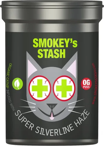 Smokey's Stash Silvervine Haze - Potente mezcla de hierba gatera y vid plateada para gatos