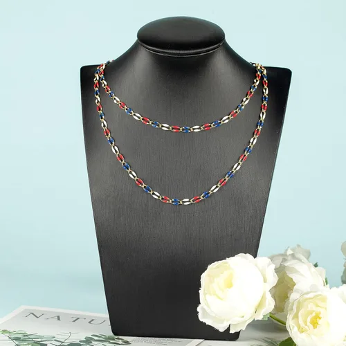 Vista 8 de YOUBEIYEE Cadena chapada en oro para hacer joyas, bandera estadounidense, cadena de cable esmaltada de color para mujer, collar, pulsera, cadenas