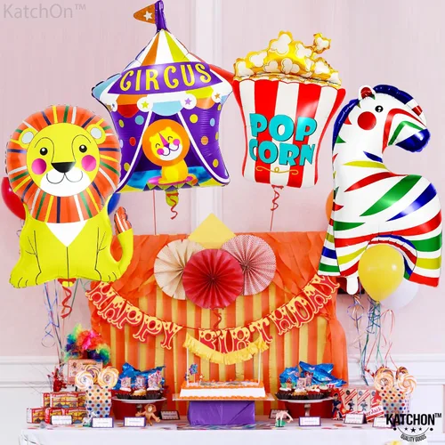 Vista 4 de KatchOn, Xtralarge, Globos de carnaval - 4 piezas Decoraciones de fiesta temática de carnaval Globos de circo para decoraciones de carnaval