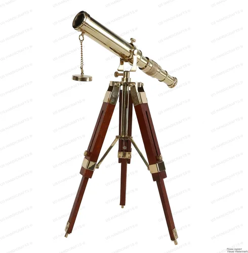 Telescopio de latón vintage en soporte de trípode – Telescopio de escritorio antiguo con lente DF para decoración del hogar y accesorio de mesa |