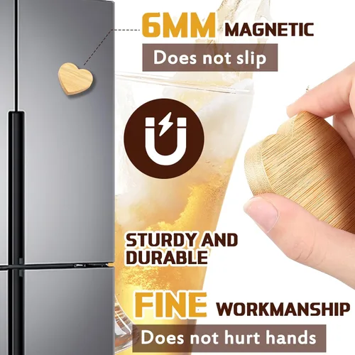 Vista 3 de Vesici 50 unidades de abrebotellas magnético de 2.5 pulgadas DIY con forma de corazón de bambú abrebotellas de madera para nevera, adhesivo