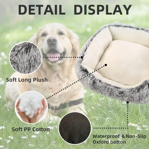 Vista 2 de Peswety Dog Bed for Large Medium Small Dogs Rectangle Washable Sleeping Puppy Bed Pet Sofa Bed Soft Calming Cat Beds for Indoor Cats Anti-Slip