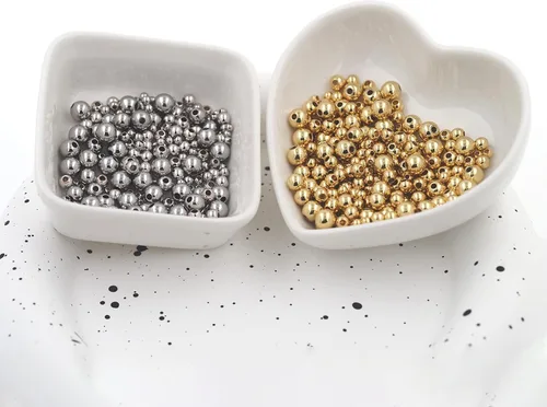 Vista 3 de 200 piezas de cuentas espaciadoras rellenas de oro de 18K que no se desvanecen fácilmente, cuentas redondas lisas, cuentas de bola sin uniones