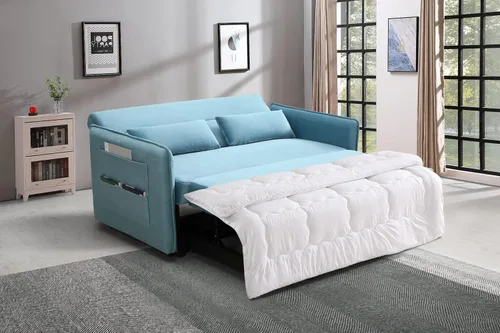 Vista 26 de Merax Cama tapizada de lino de 65.7 pulgadas, sofá cama extraíble adjunta 2 cojines, puerto de carga USB doble y respaldo ajustable para sala de Gris