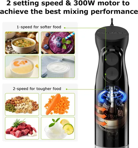 Vista 2 de Bonsenkitchen Batidora de inmersión de mano, batidora de mano de 2 velocidades de mezcla eléctrica con cuchillas afiladas, batidora de mano 3 en 1