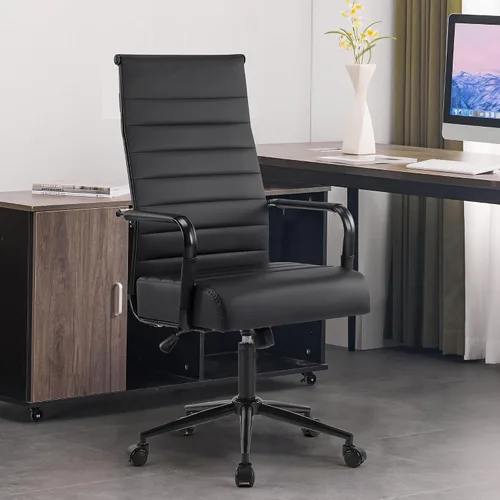 Silla de escritorio de oficina, sillas modernas de cuero para sala de conferencias con respaldo alto, ruedas y brazos, silla giratoria ergonómica
