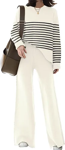 Vista 6 de ETCYY NEW Conjunto elegante de ropa de descanso para mujer, conjunto de sudadera de punto de 2 piezas con suéter y pantalones deportivos de pierna