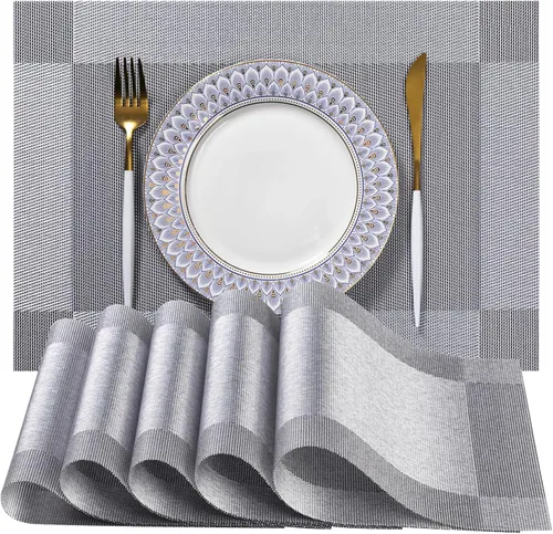 Vista 15 de LEXMORE PlaceMats - Juego de 12 manteles individuales tejidos de vinilo/plástico para mesa de cocina, interior/exterior, lavable, tapete lavable