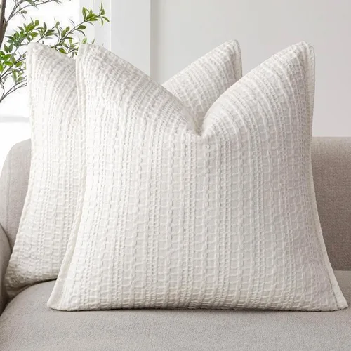 Vista 9 de Foindtower Juego de 2 fundas de almohada decorativas de algodón con tejido de gofre, fundas de cojín europeas para cama, sofá, dormitorio, sala