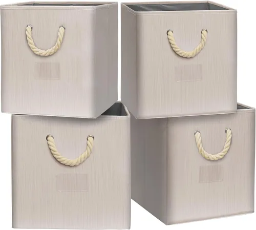 Vista 11 de SIMPLE HOUSEWARE Cubo de almacenamiento de 13 pulgadas con asas trenzadas, paquete de 3, color marrón