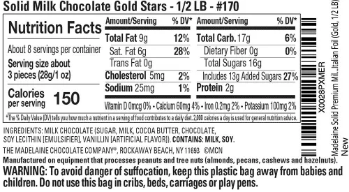 Vista 2 de Estrella de chocolate con leche Madelaine, envuelta en papel de aluminio italiano (oro, 1/2 libra)