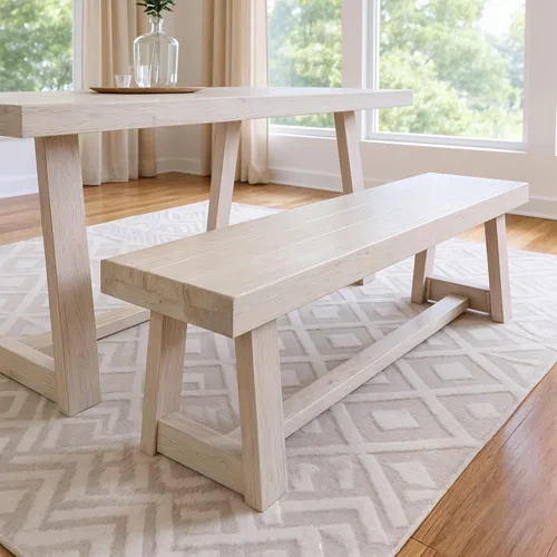 Vista 35 de Plank+Beam Banco de Comedor de Granja de 60 Pulgadas, Banco de Entrada de Madera Maciza, Banco de Madera para Exteriores, Asiento de Comedor